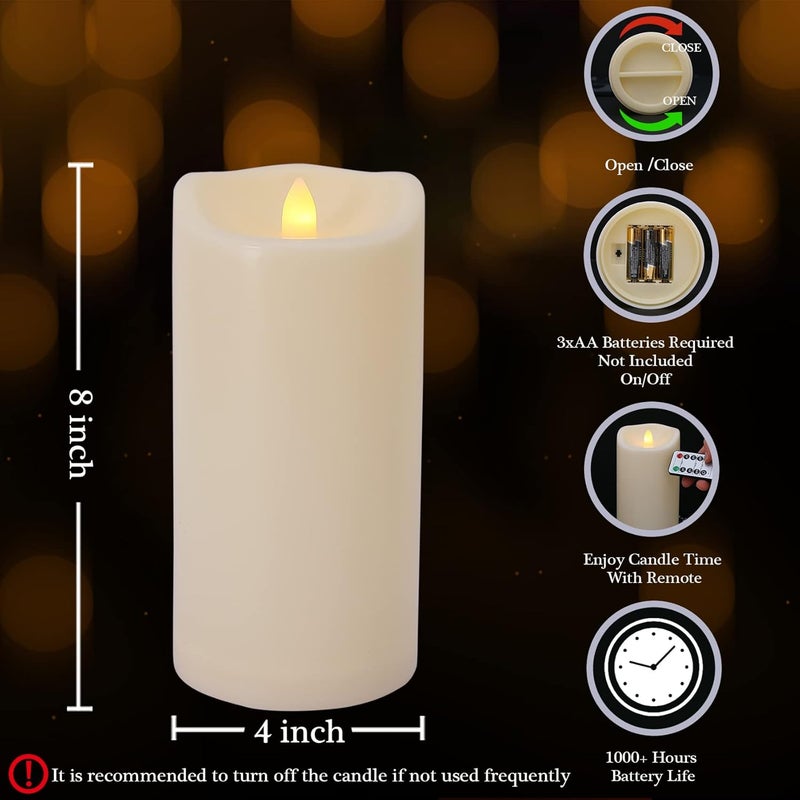 7LinRay Store 8" x 4" Outdoor Waterproof Flameless Candles with Remote and Timers, Large Pillar Battery Operated Flickering LED Candles for Lanterns, 1000 Hours, Ivory Plastic, Single - Image 2